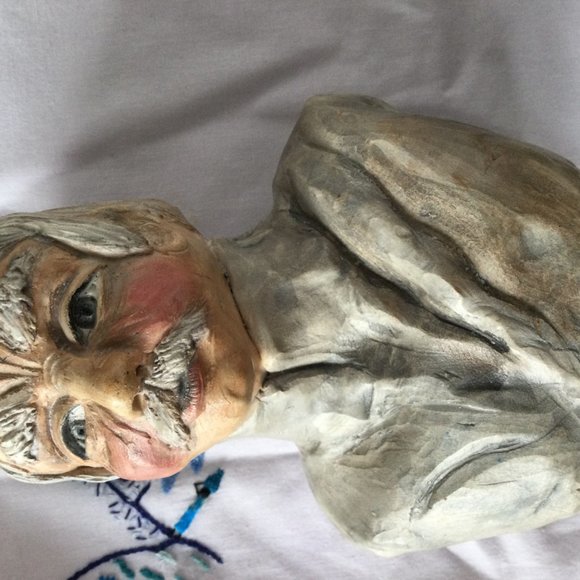 Vintage Figurine statue sculpture old man head very detailed artist signed rare - Picture 6 of 7